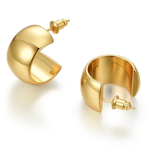 Frumos 18K Gold Plated Hoop Earrings For Women Girls 14K Gold Plated Thick Earrings With 925 Sterling Silver Post Stud Earrings For Gifts cover