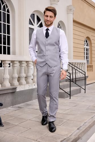 Wangyue Mens Vest and Pants Suit 2 Piece Slim Fit Suits Wedding Groomsmen Waistcoat and Pants Casual Prom Homecoming Set3
