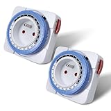 Extrastar Programmateur Prise Electrique Mécanique, Timer Prise Programmable 24 Heures, Prise Minuterie D'intervalle De 15 Minutes, Minuterie de Cycle Quotidien, Prise Programmateur Mécanique 3680W