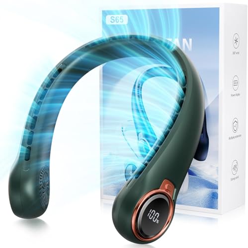 Image of Portable Neck Fan with 6000mAh USB - Rechargeable Battery, 360 Cooling Wearable Fan, 3 Speeds, Ultra-Light Bladeless Neck Fan LED Display (Green)