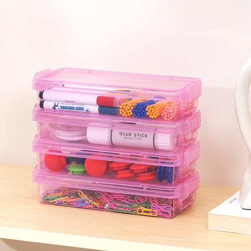 Image of 1QT 6Packs Clear Craft Organizers and Storage with Fixed-Compartment Tray,Art Supply Organizers and Storage, Craft Storage Bins with Lids for Beads, Markers, Sewing, Playdoh, Coloring Books, Pink