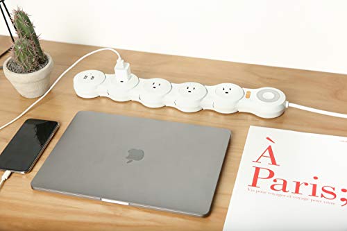 Extensión VVONS con 4 tomas y 2 USB, cable de 6 pies, protección contra sobrecarga, color blanco miniatura 2