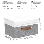 Yawinhe Collapsible Storage Bin, Cube Organizer Basket, Fabric Box with Lids, Washable and Leather Handle, for Home, Closet, White/Grey, 13.0''Lx9.0''Wx7.9''H, 5-Pack, SNK024WGS-5 - Image 4