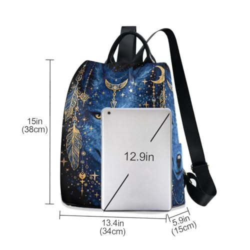 Image of ALAZA Watercolor Tattoo of Wolf Head Outdoor Backpack Bags for Woman