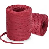 UCFBWO 2 Rollen Raffia Bastband 400M Naturbast Papierband Packschnur (Burgund)