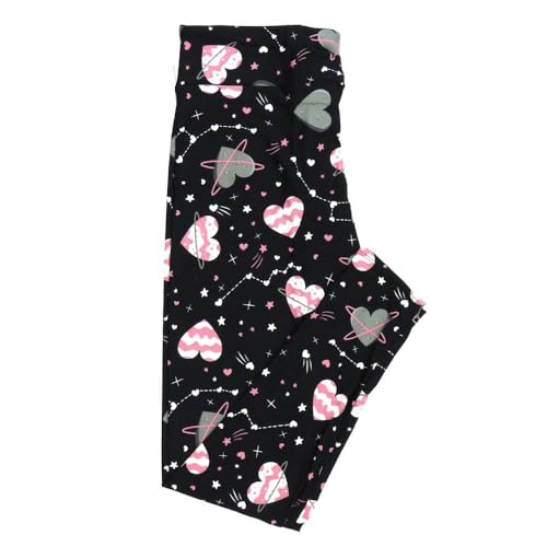 Lularoe Kids Sm-Med S/M Valentines Space Hearts Zodiac Signs Big Dipper Constellations Black White Pink Stars Kids Leggings fits Kids Sizes 2-6 1422-A - Main Image