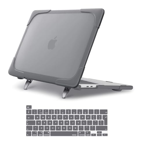 MOSISO Funda Compatible con MacBook Pro 13 Pulgadas 2024 2023 2022 2021 2020 M2 M1 A2338 A2289 A2251, Carcasa Plástica Protectora de Gran Resistencia con Soporte&Teclado,Gris