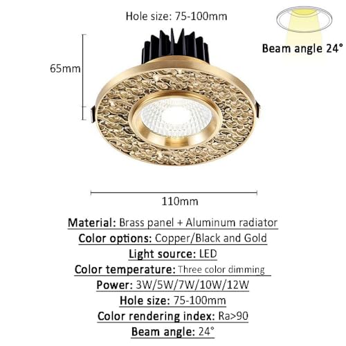 Éclairage encastrable LED en laiton chic de 3W à intensité variable - 5