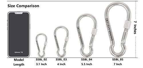 Shonan 4 Inch Large Locking Carabiner, 2 Pack Heavy Duty Carabiner Clips, Stainless Steel Screw Locking Carabiners For Home Gym, Plant Hanging, Outdoor Camping, Swing, Hiking, 650 Lbs Capacity #TOP1