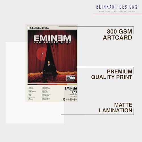 Image of BLINKART Eminem - Eminem Show Wall Photo Frames | Wall Art for Bedroom, Living Room, Studio or Office | Album Cover Print with Spotify Song Link QR Code | Gift for Fans | Decorative Music Wall Art - 8x12 In