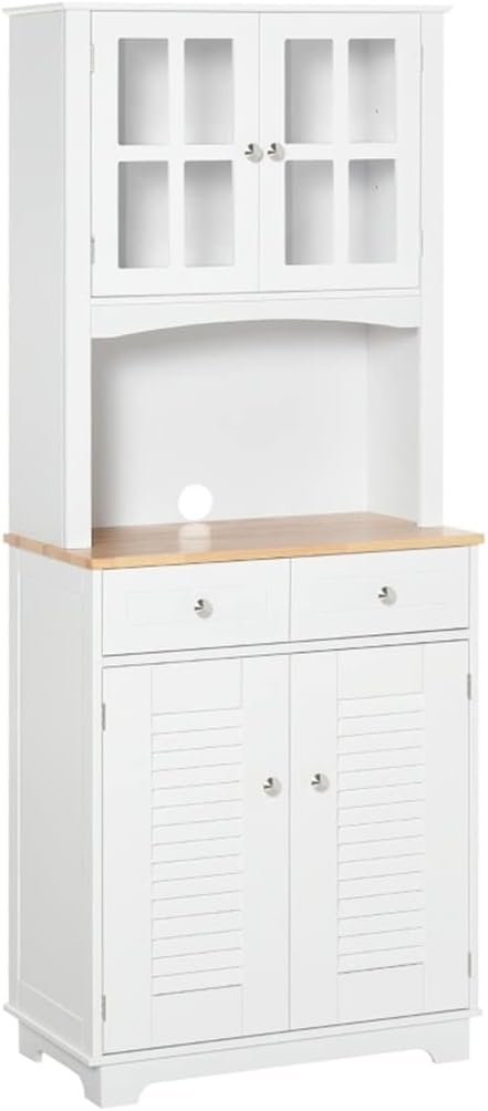 White Sideboard Kitchen Auxiliary Cabinet Cupboard with 2 Door Cabinets 2 Drawers and Shelf for Microwave (D As Shown)
