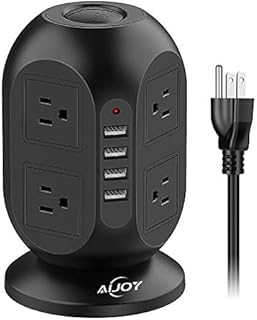 Power Strip Tower with USB Ports, AiJoy Surge Protector 8 AC Outlets with 4 USB Ports, Fast Charging Station with Extension Cord 10FT, Circuit Breaker Safeguard for Home, Office & College Dorm Room
