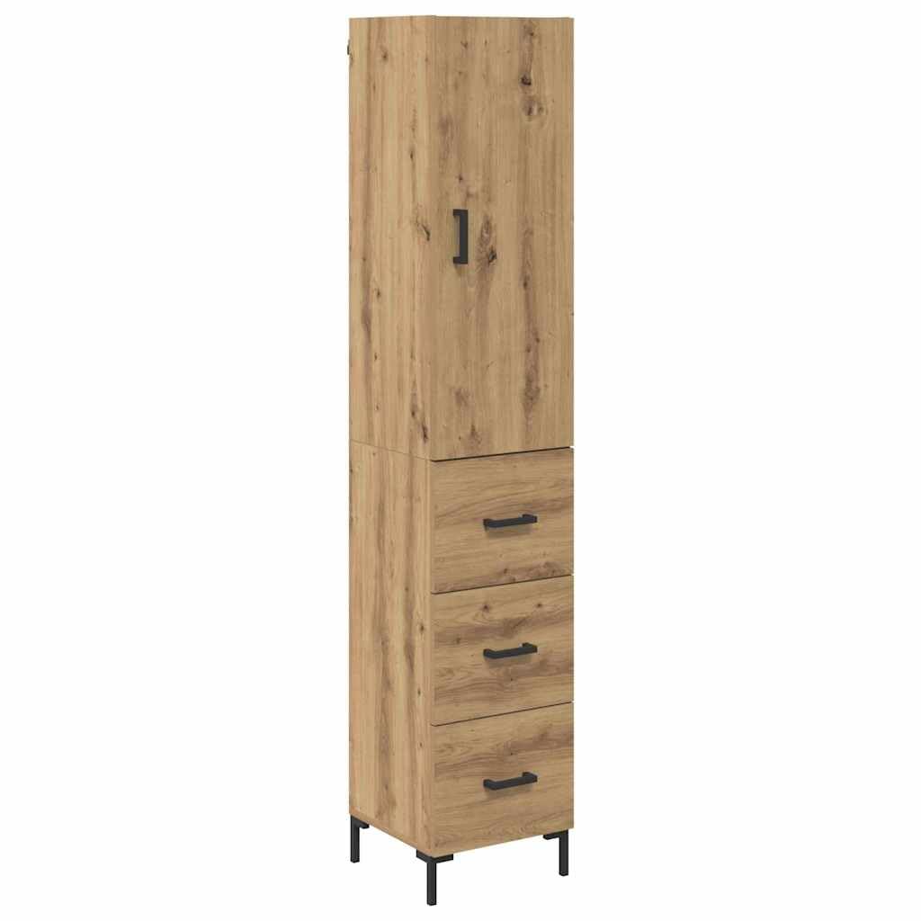 vidaXL Highboard Artisan Oak 69.5 x 34 x 180 cm Engineered Wood, Modern Highboard, Rectangular Furniture, Ample Storage, Wall-Mounted Shelf, Contemporary Decor, Functional Sideboard, Matte Finish