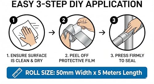 Image of Super Strong Adhesive Waterproof Tape Permanent Repair Aluminum Butyl Rubber Foil for Roof Leak, surface Crack, Window Sill, Water Tank, Boat Sealing, Home Renovation I 4 Inch 10 Mtr