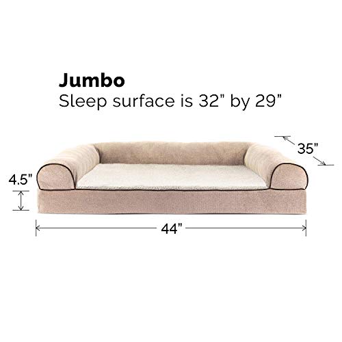 Image of Furhaven Orthopedic Dog Bed for Large Dogs w / Removable Bolsters & Washable Cover, For Dogs Up to 95 lbs - Sherpa & Chenille Sofa - Cream, Jumbo /XL