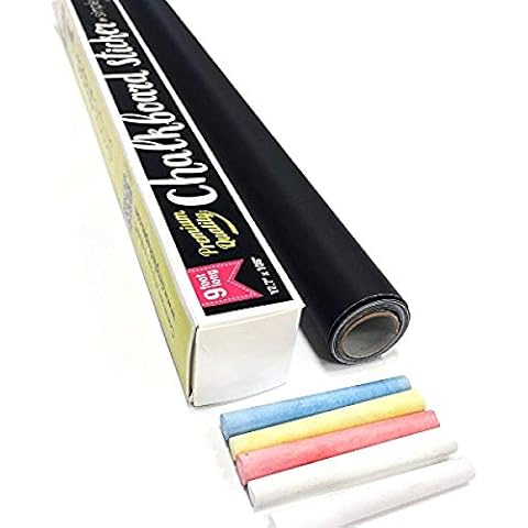 Extra Large Chalkboard Peel and Stick Paper 9 Feet roll (108 inches) + (5) Color Chalk Included - by Simple Shapes Cover