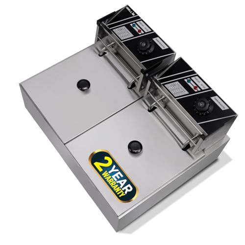 Image of iBELL DF620M 12L Electric Deep Fryer | 2500W Stainless Steel Commercial Fryer | Double Tank & Basket | Adjustable Temperature Control | Tabletop Design | Silver | 2 Year Warranty
