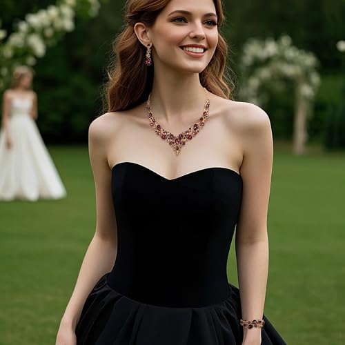 BriLove Wedding Bridal Jewelery for Women Austrian Crystal Teardrop Cluster Statement Necklace Dangle Earrings Link Bracelet Set2