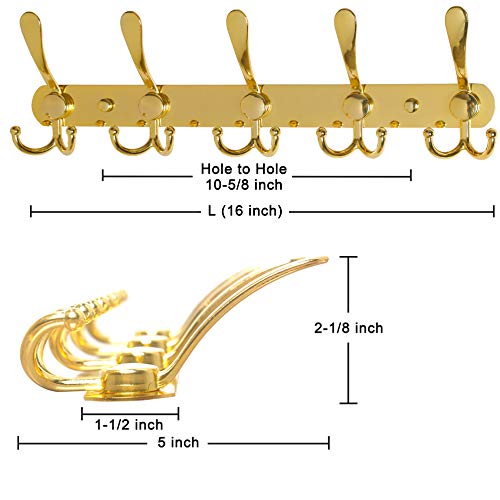 image for Dseap Coat Rack Wall Mounted - 5 Tri Hooks, Heavy Duty, Stainless Stee