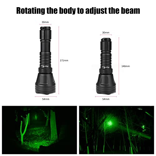 Image of KL52 Zoomable Hunting Flashlight Green Light Focus Adjustable Predator Varmint Lights with Stepless Dimming Pressure Switch, Quick Release Mount