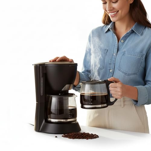 Image of 𝓓rumstone Electric Drip Coffee Maker 10 Cup Capacity, Black Finish, Glass Carafe with Handle, Automatic Brewing System, Keep Warm Function & Compact Design for Daily Use
