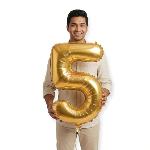 Image of Balloonistics Gold 40-Inch Foil Number 5 Balloon - Helium or Air Fill for 5th Birthday, 5th Anniversary Party Decoration, Photo Booth Backdrop, Cake Table Decor