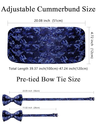 Image of Paisley Floral Tuxedo Cummerbund Bow Tie Pocket Square Set for Men