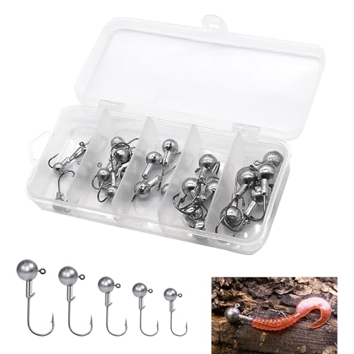 24 Piezas Anzuelos con Cabeza de Plomada, Anzuelos de Plomados Afilados para Cebo Suave, Pesca de Trucha, Lubina, Anzuelo de Plomo para Agua Salada y Dulce, Ideal para la Pesca en Mar, Lago, Río y Más