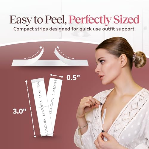 LUMORIA Fashion Tape doppelseitiges Klebeband Kleidung, transparentes Body Tape doppelseitg, geeignet für alle Stoffarten und empfindliche Haut, selbstklebend mit starkem Halt (60 Stück)