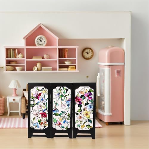Paravent miniature en bois à 3 panneaux Amosfun décor de table floral - 8