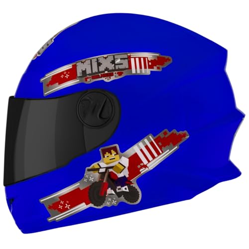 Capacete Mixs Start Infantil Blocks Viseira Fume Azul 54