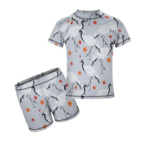 Cranes and Maple LeavesChildren's Swimsuits Boys Two Piece Suit9-11Y（140cm）