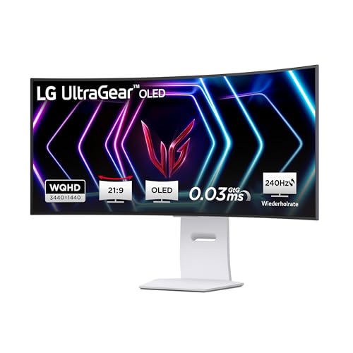 LG, 39 Zoll, Curved Ultragear™ OLED Gaming Monitor, 3440 x 1440, 39GS95QE-W.AEU, 21:9, 0,03 ms GtG, 240 Hz, HDR10, DisplayHDR™400 True Black, DCI-P3 98,5%, NVIDIA G-Sync™, AMD FreeSync™ - Weiß