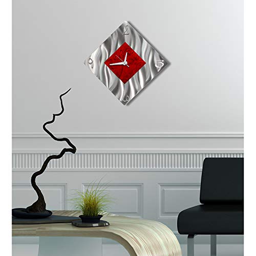 Red Metal Decorative Wall Clock, Abstract Modern Clock For Living Room Or Kitchen, Jon Allen Metal Art, Fresh Start Clock #TOP1
