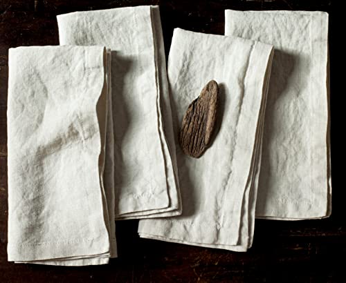 Lk Purelife 100% Stonewashed French Linen Dinner Napkins-Soft Pure Linen Cloth Napkins-20 X20 Inch Set Of 4-Handcrafted With Mitered Corners-Oatmeal #TOP8