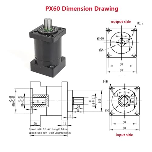 Réducteur d'engrenage planétaire PX60 20 to 1 multiplicateur de couple pour CNC