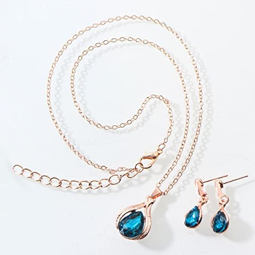 Conjunto Brincos Pedras Azul + Colar C/ Pingente Rose Gold