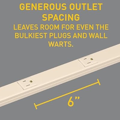 Legrand - Wiremold Wall Mount Power Strip, Ivory Under Counter Power Strip, 3 Foot Steel Kitchen Power Strip, 6 Outlet Power Strip to Use as Cable Management Power Strip, V20GB306