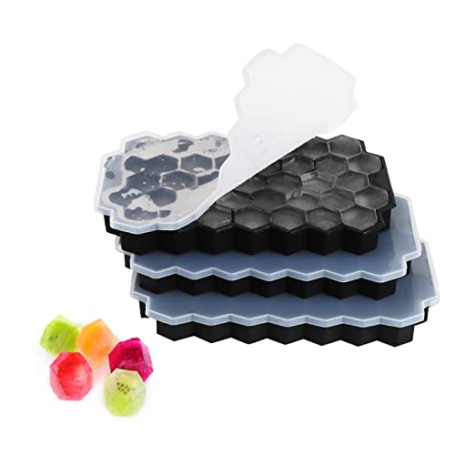 Cubiteras para Hielo con Tapa 37 Cavidades 3-Pack Hielera - Cubitera Silicona sin BPA - Cubitos Hielo Reutilizables Hielera para Alimentos para Bebés, Whisky, Cócteles (Negro)