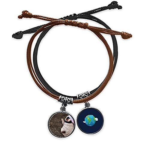Pulsera de pingüino antártico de cuero y cuerda ajustable con diseño de la Tierra