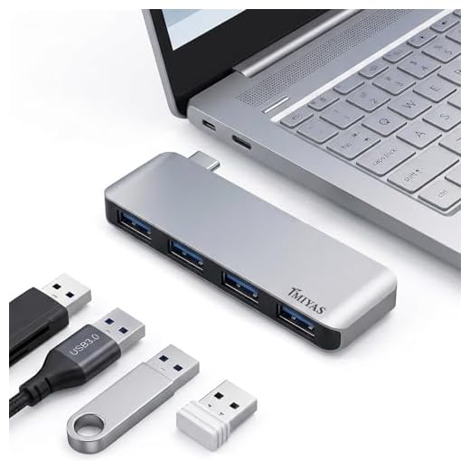 USB C to USB Hub with 4 USB 3.0 Ports for MacBook Pro/Air — Direct Plug USB Splitter for Laptop, Flush-Fit Cable-Free Design, Compatible with iMac Dell HP Surface