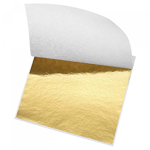 sourcing map Hoja de hoja dorada, papel de hoja dorada, 8,4 x 7,9 cm, para decoración artística, esculturas, pintura, paquete de 100