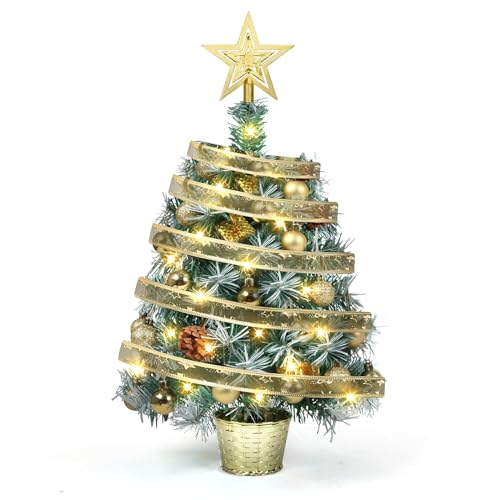 Árvore de Natal pequena de 51 cm, mini árvores artificiais de Natal Prelit, árvores minúsculas opera