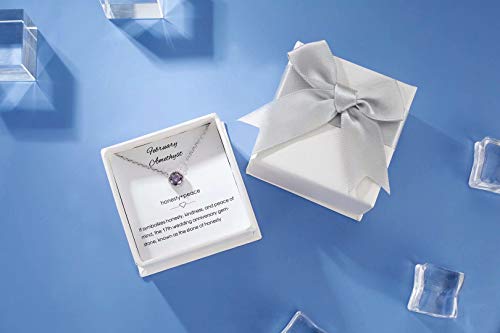 Presentski February Birthstone Necklace Amethyst Necklace Solitaire Pendant Necklace 925 Sterling Silver Necklace For Women Girls Jewelry #TOP4