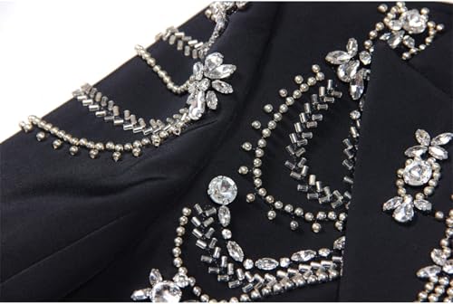 Women's Embroidered Diamonds Beaded Blazer Elegant Lapel Long Sleeve Waist Jacket Coat3