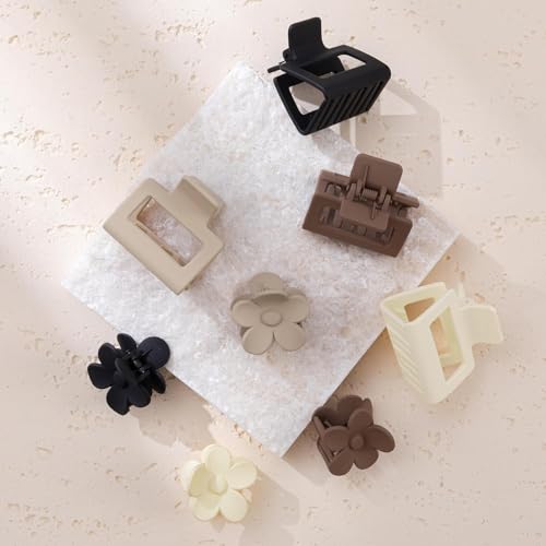 Image of Bakefy- 4+4 Matte Hair Clips for Women, Hair Claw Clips for Thin Thick Hair 2 Inch Rectangle Hair Claw Small Flower Clips Non-Slip Hair Accessories Ideal Gifts for Girls