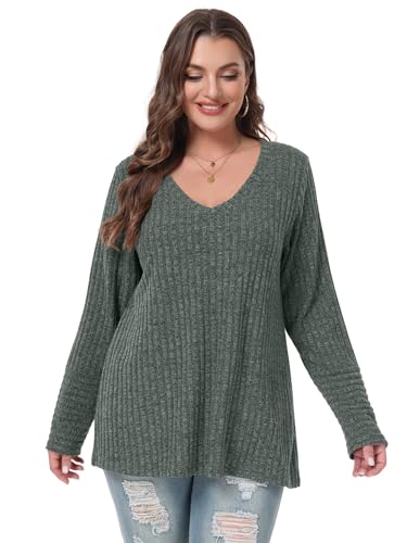 BELAROI Plus Size Long Sleeve Tops for Women Casual Shirts V Neck Tunic Sweaters Pullover Lightweight4