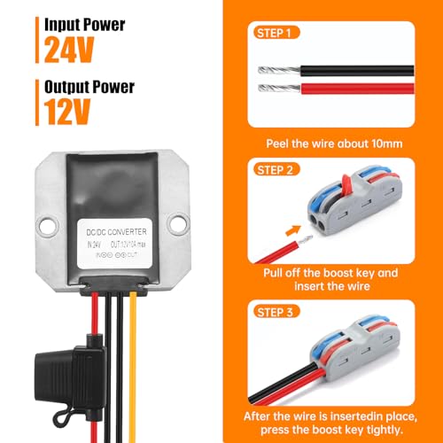MZHOU DC 24V zu 12V 10A Spannungswandler, 120W DC Wandler Konverter Gleichstrom 15V-35V Strom-Adapter Spannungsregler Spannungs stabilisator Spannungs-begrenzer LKW Step-down Buck