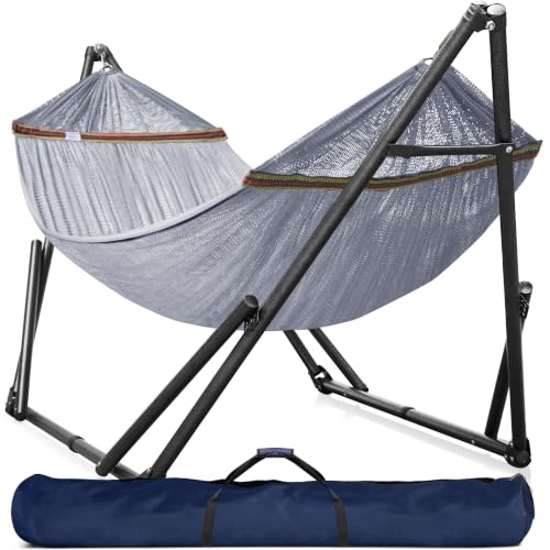 Image of Tranquillo Universal Double Hammock with Stand Included for 2 Persons /Foldable Hammock Stand 600 lbs Capacity Portable Case - Inhouse, Outdoor, Camping, Grey