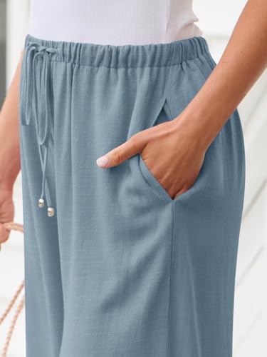 Image of LILLUSORY Women's Linen Summer Palazzo Pants Flowy Wide Leg Beach Pants with Pockets